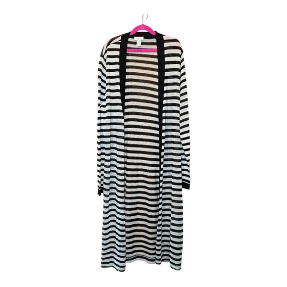 Chico's Sweaters - CHICO’S Striped Black and White Long Cardigan Size 2
